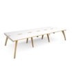 Fuze triple back to back desks 3600mm x 1600mm - white frame and white top with oak edging