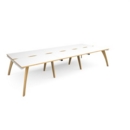 Fuze triple back to back desks 3600mm x 1600mm - white frame and white top with oak edging