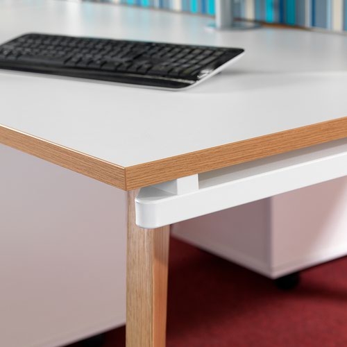 Fuze triple back to back desks 4200mm x 1600mm - white frame and grey oak top