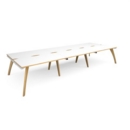 Fuze triple back to back desks 4200mm x 1600mm - white frame and white top with oak edging