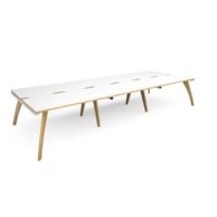 Fuze triple back to back desks 4200mm x 1600mm - white frame and white top with oak edging