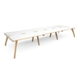 Fuze triple back to back desks 4800mm x 1600mm - white frame and white top with oak edging