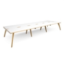 Fuze triple back to back desks 4800mm x 1600mm - white frame and white top with oak edging