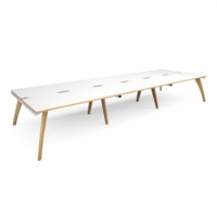 Fuze triple back to back desks 4800mm x 1600mm - white frame and white top with oak edging