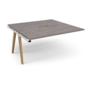 Fuze boardroom table add on unit 1600mm x 1600mm with central cutout 272mm x 132mm - white frame and grey oak top