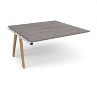 Fuze boardroom table add on unit 1600mm x 1600mm with central cutout 272mm x 132mm - white frame and grey oak top