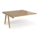 Fuze boardroom table add on unit 1600mm x 1600mm with central cutout 272mm x 132mm - white frame and oak top