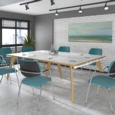 Fuze boardroom table add on unit 1600mm x 1600mm with central cutout 272mm x 132mm - white frame and oak top