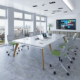 Fuze boardroom table add on unit 1600mm x 1600mm - white frame and grey oak top