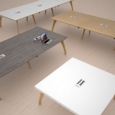 Fuze boardroom table add on unit 1600mm x 1600mm - white frame and white top with oak edging