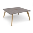 Fuze square boardroom table 1600mm x 1600mm with central cutout 272mm x 132mm - white frame and grey oak top