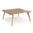 Fuze square boardroom table 1600mm x 1600mm with central cutout 272mm x 132mm - white frame and oak top