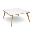Fuze boardroom table starter unit 1600mm x 1600mm - white frame and white top with oak edging