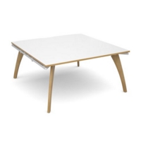 Fuze boardroom table starter unit 1600mm x 1600mm - white frame and white top with oak edging