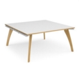 Fuze square boardroom table 1600mm x 1600mm - white frame and white top with oak edging