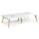 Fuze rectangular boardroom table 3200mm x 1600mm with 2 cutouts 272mm x 132mm - white frame and white top