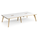Fuze rectangular boardroom table 3200mm x 1600mm with 2 cutouts 272mm x 132mm - white frame and white top with oak edge