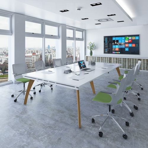 Fuze rectangular boardroom table 3200mm x 1600mm - white frame and oak top