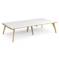 Fuze rectangular boardroom table 3200mm x 1600mm - white frame and white top with oak edging