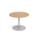 Genoa circular dining table with silver trumpet base 1000mm - oak