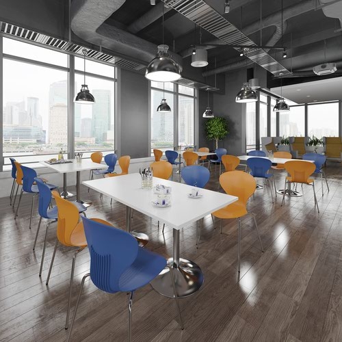 Genoa circular dining table with chrome trumpet base 1200mm - oak