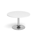 Genoa circular dining table with chrome trumpet base 1200mm - white