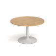 Genoa circular dining table with white trumpet base 1200mm - oak
