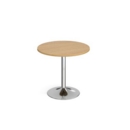 Genoa circular dining table with chrome trumpet base 800mm - oak