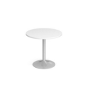 Genoa circular dining table with silver trumpet base 800mm - white