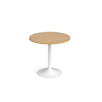 Genoa circular dining table with white trumpet base 800mm - oak
