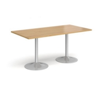Genoa rectangular dining table with silver trumpet base 1600mm x 800mm - oak