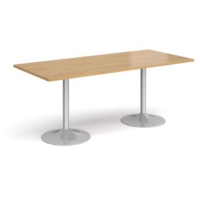 Genoa rectangular dining table with silver trumpet base 1800mm x 800mm - oak