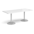 Genoa rectangular dining table with silver trumpet base 1800mm x 800mm - white