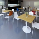 Genoa square dining table with silver trumpet base 800mm - beech