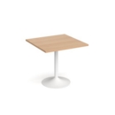 Genoa square dining table with white trumpet base 800mm - beech