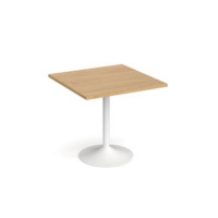 Genoa square dining table with white trumpet base 800mm - oak