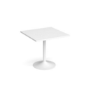 Genoa square dining table with white trumpet base 800mm - white