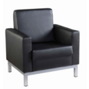 Helsinki square back reception single tub chair 800mm wide - black leather faced