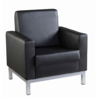 Helsinki square back reception single tub chair 800mm wide - black leather faced