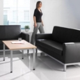 Helsinki square back reception single tub chair 800mm wide - black leather faced