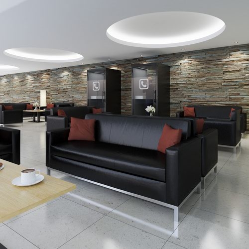 Helsinki square back reception single tub chair 800mm wide - black leather faced