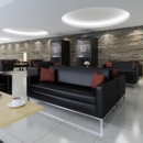 Helsinki square back reception single tub chair 800mm wide - black leather faced