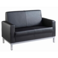 Helsinki square back reception 2 seater chair 1340mm wide - black leather faced