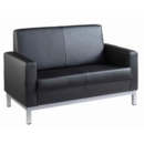 Helsinki square back reception 2 seater chair 1340mm wide - black leather faced