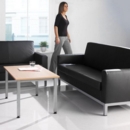 Helsinki square back reception 3 seater chair 1880mm wide - black leather faced