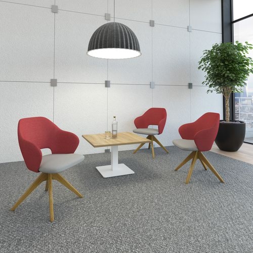 Jude single seater lounge chair with pyramid oak legs - extent red