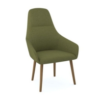 Juna fully upholstered high back lounge chair with 4 oak wooden legs - endurance green