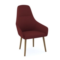 Juna fully upholstered high back lounge chair with 4 oak wooden legs - extent red