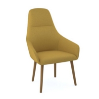 Juna fully upholstered high back lounge chair with 4 oak wooden legs - lifetime yellow