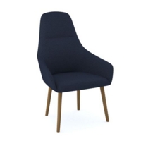 Juna fully upholstered high back lounge chair with 4 oak wooden legs - range blue